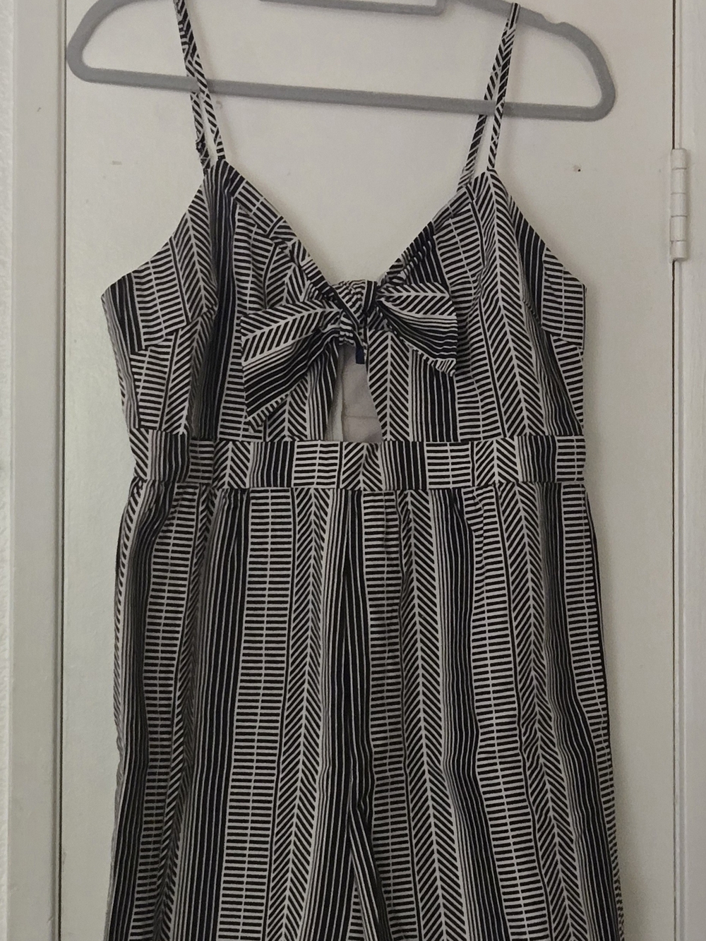 Blue Rain Black and White Striped Tie-Front Romper - Picture 2 of 4